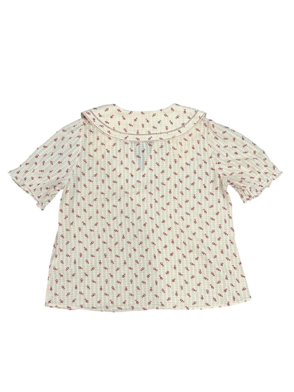 ba&sh Cream Blouse with Red Floral Print and Peter Pan Collar - Picture 7 of 14